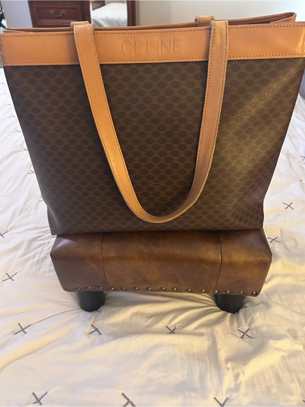 Large Vintage Celine Brown Leather Shoulder Tote
